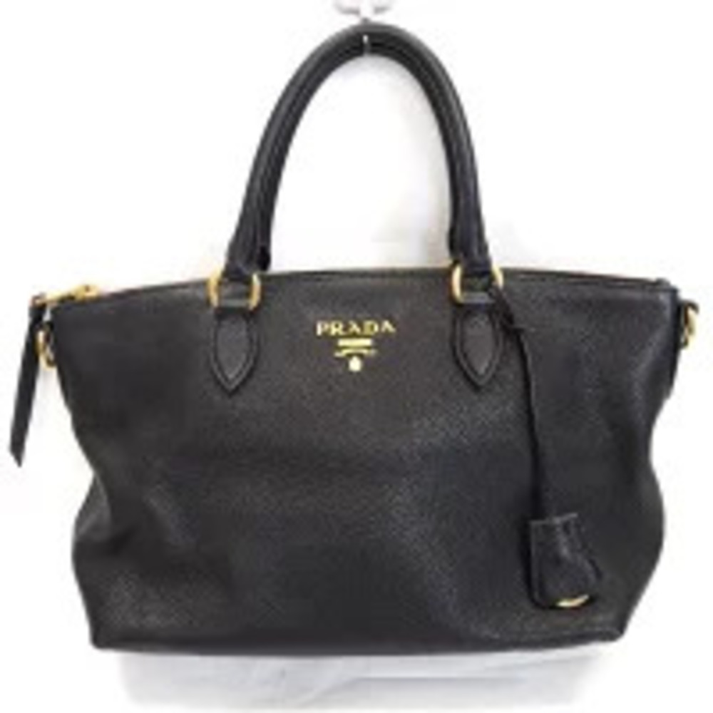 Prada Black Vitello Phenix leather top handle crossbody bag